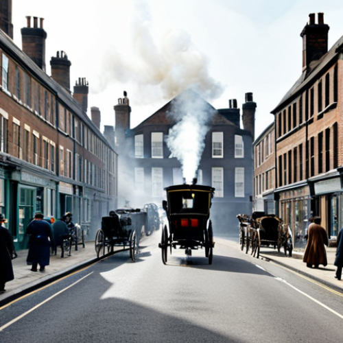 Home 7 **
A bustling 19th-century English industrial town, filled with factories emitting smoke. Workers in modest, practical clothing are heading to work. Horse-drawn carriages and early steam-powered vehicles fill the streets. "Safe for work," "appropriate content," "fully clothed," "professional," "natural proportions," "perfect anatomy."
**