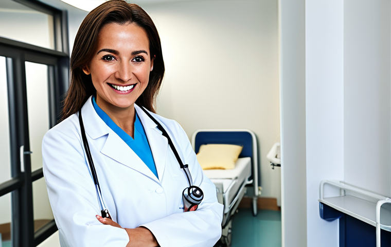 **

"A professional female doctor, fully clothed in a modest white coat, stethoscope around her neck, smiling warmly in a bright and clean hospital environment, appropriate attire, safe for work, perfect anatomy, natural proportions, professional medical photography, family-friendly."

**