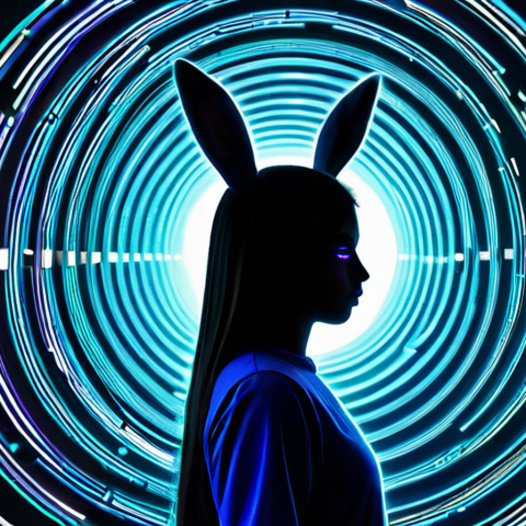 이상한 나라의 앨리스 - **Digital Rabbit Hole:**
    A surreal and dynamic illustration featuring a young Bengali woman, dre...