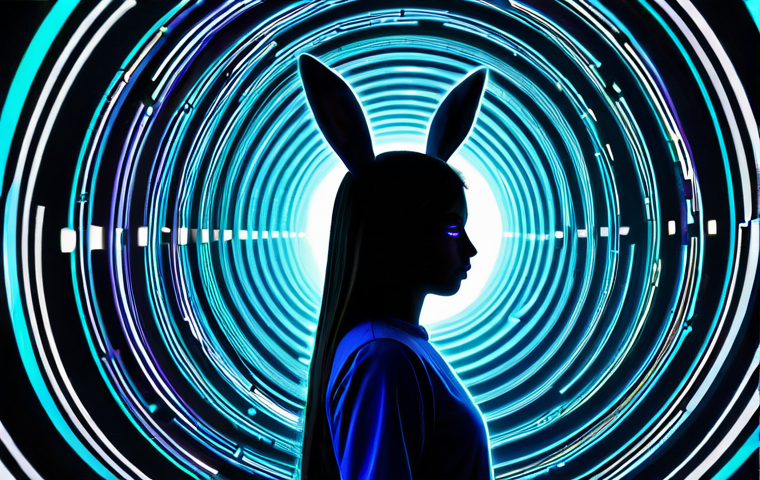 이상한 나라의 앨리스 - **Digital Rabbit Hole:**
    A surreal and dynamic illustration featuring a young Bengali woman, dre...