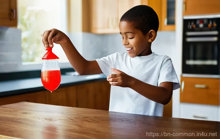 과학 실험 - **A joyful child conducting a chemical reaction experiment.**
**Prompt:** A curious and excited ...