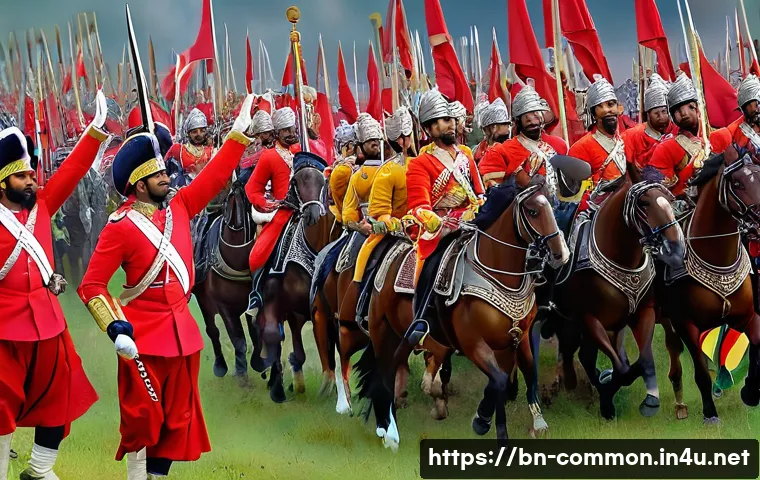 근대 역사 - **Prompt 1: The Fateful Day of Palashi**
"A dramatic historical painting depicting the Battle of...