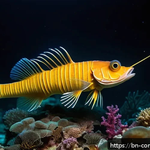 Home 31 대양 탐험 - A highly detailed underwater scene showcasing a mysterious deep-sea dragonfish and golden quillfish ...