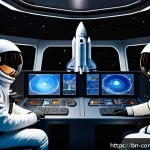 Home 18 우주 탐사의 역사 - A futuristic rocket launch scene showcasing advanced rocket technology with lightweight, strong mate...